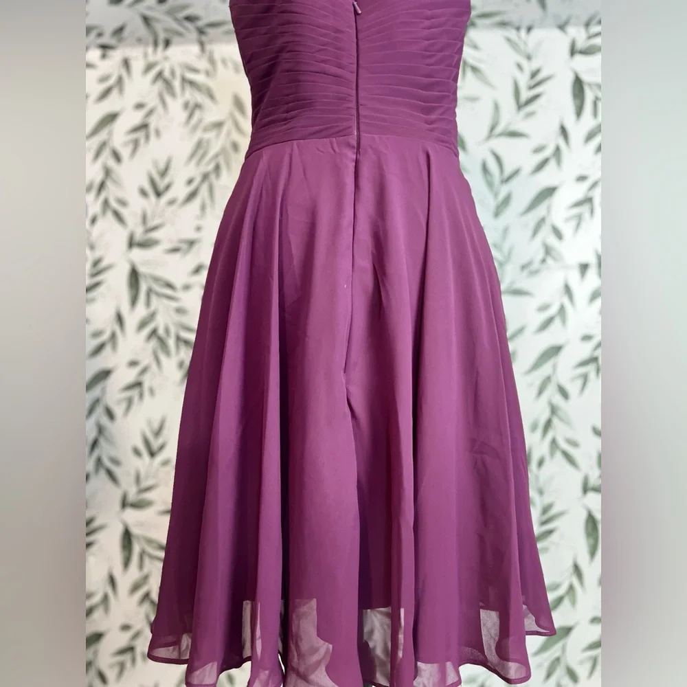 Raspberry Sz S (6) Bridesmaid Pleated Chiffon Prom Cocktail Formal Dress #9 - Picture 9 of 11